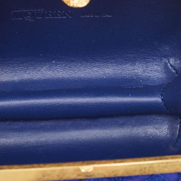 Pre Owned Alexander McQueen Blue Floral Lace Skull Box Clutch