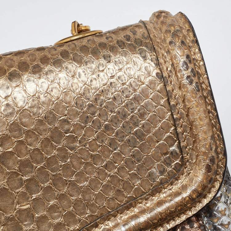 Pre Owned Alexander McQueen Metallic Python Heroine Chain Shoulder Bag