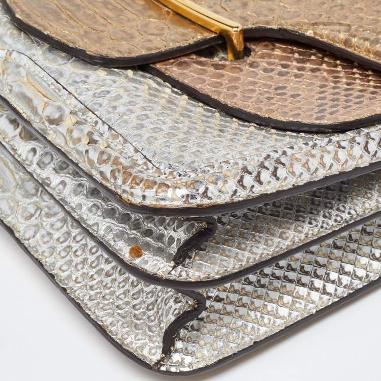 Pre Owned Alexander McQueen Metallic Python Heroine Chain Shoulder Bag