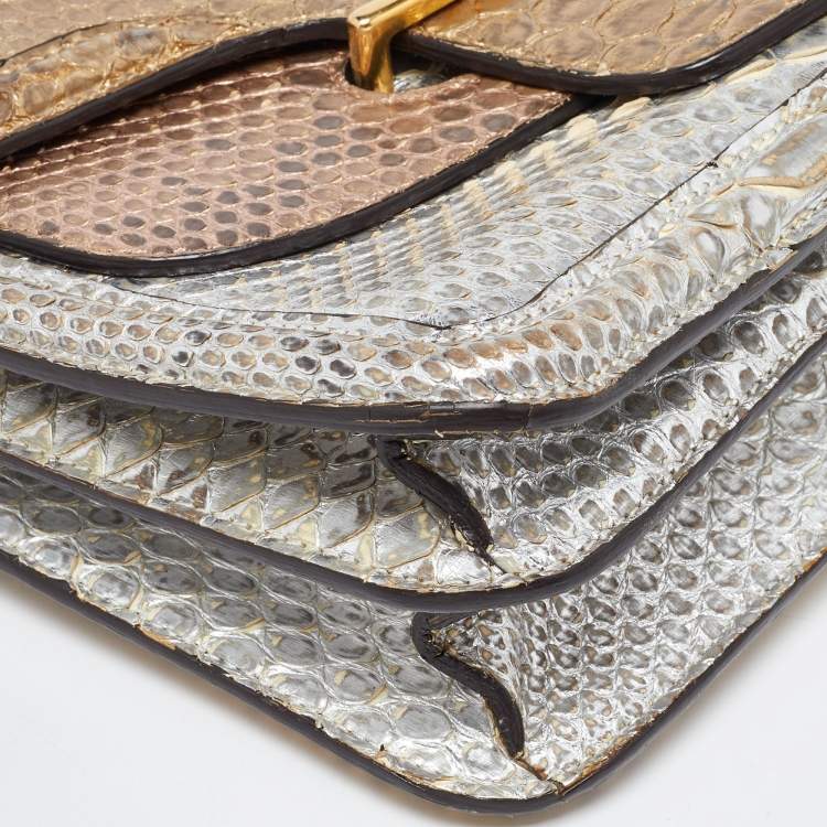 Pre Owned Alexander McQueen Metallic Python Heroine Chain Shoulder Bag