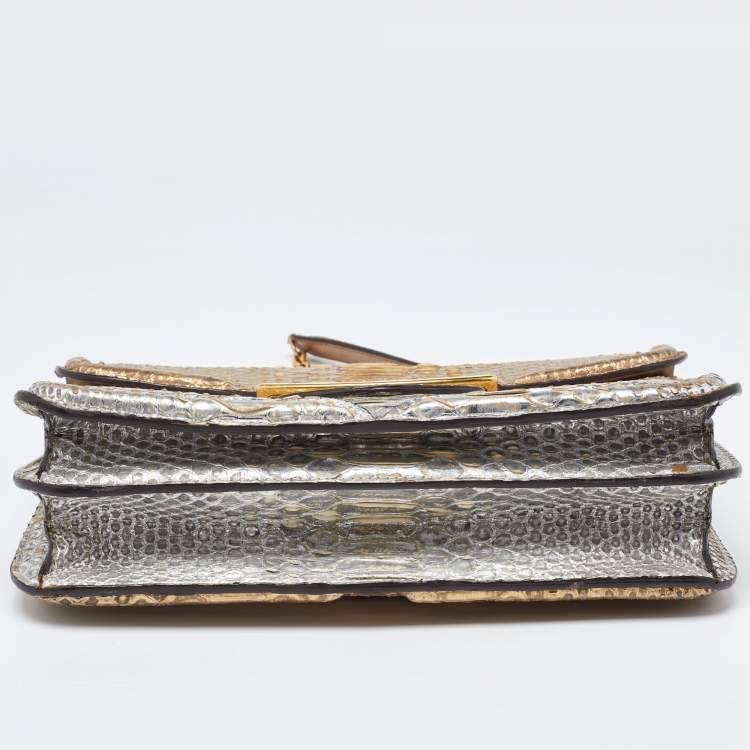 Pre Owned Alexander McQueen Metallic Python Heroine Chain Shoulder Bag