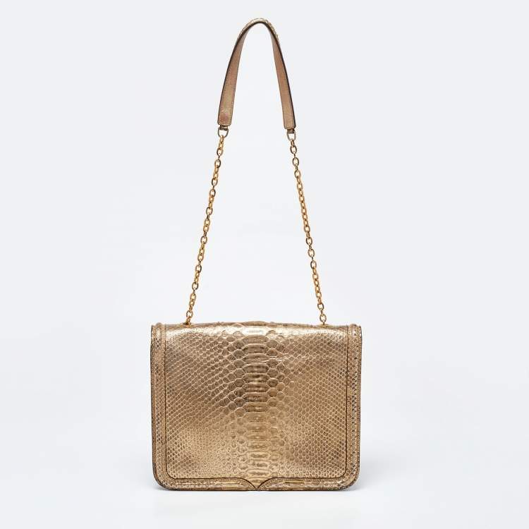 Pre Owned Alexander McQueen Metallic Python Heroine Chain Shoulder Bag