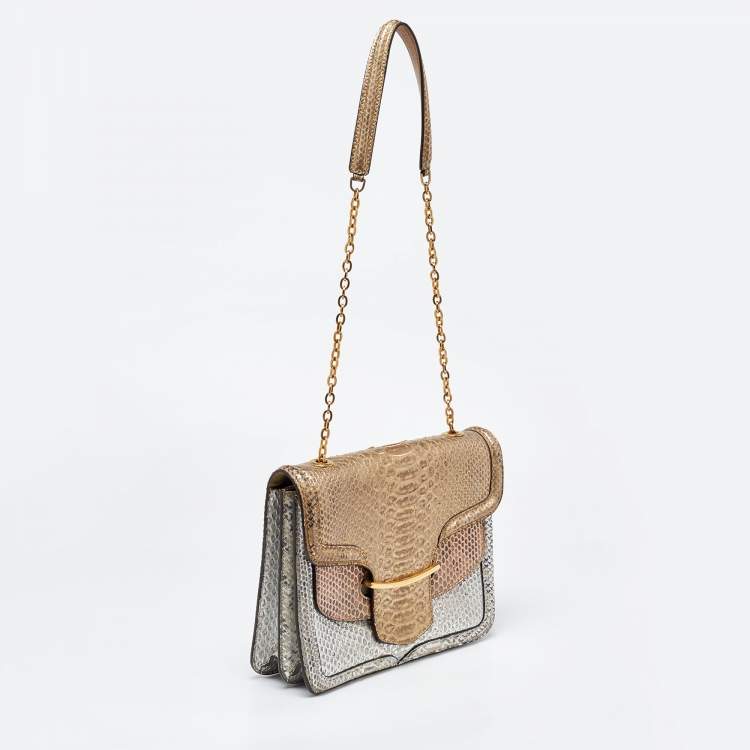 Pre Owned Alexander McQueen Metallic Python Heroine Chain Shoulder Bag