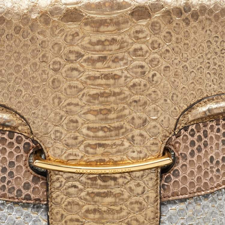 Pre Owned Alexander McQueen Metallic Python Heroine Chain Shoulder Bag