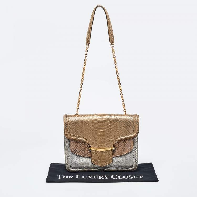 Pre Owned Alexander McQueen Metallic Python Heroine Chain Shoulder Bag