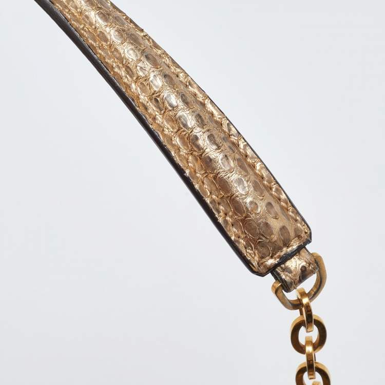 Pre Owned Alexander McQueen Metallic Python Heroine Chain Shoulder Bag