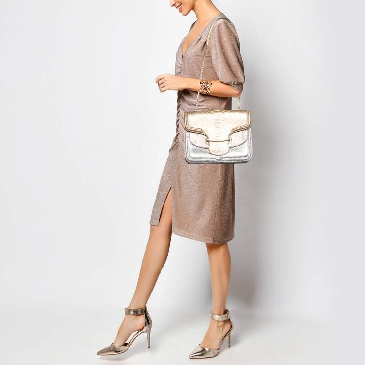 Pre Owned Alexander McQueen Metallic Python Heroine Chain Shoulder Bag