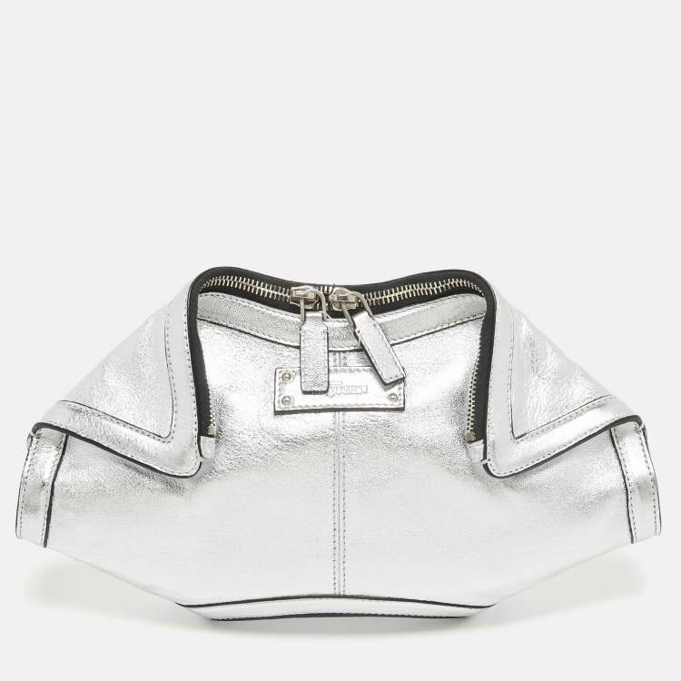 Pre Owned Alexander McQueen Silver Leather De Manta Clutch