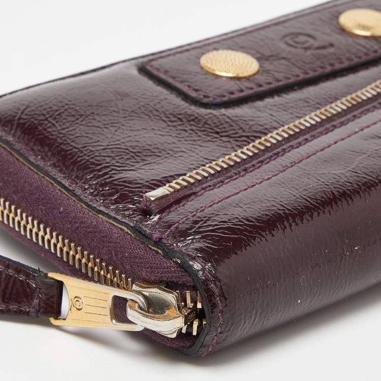 Pre Owned Alexander McQueen Purple Patent Leather Zip Around Wallet