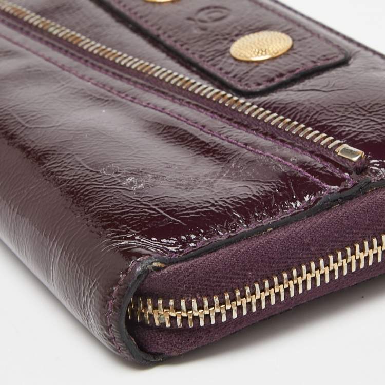 Pre Owned Alexander McQueen Purple Patent Leather Zip Around Wallet