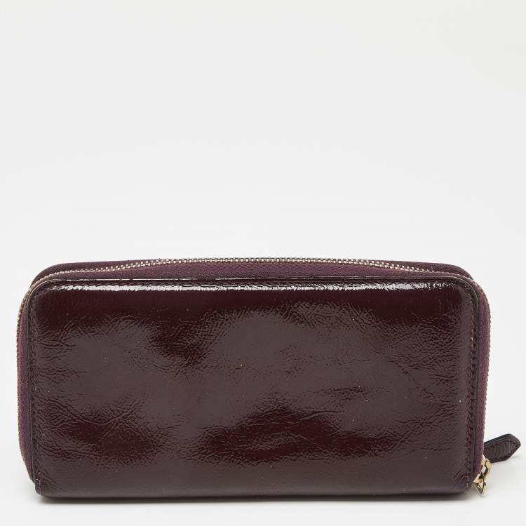 Pre Owned Alexander McQueen Purple Patent Leather Zip Around Wallet