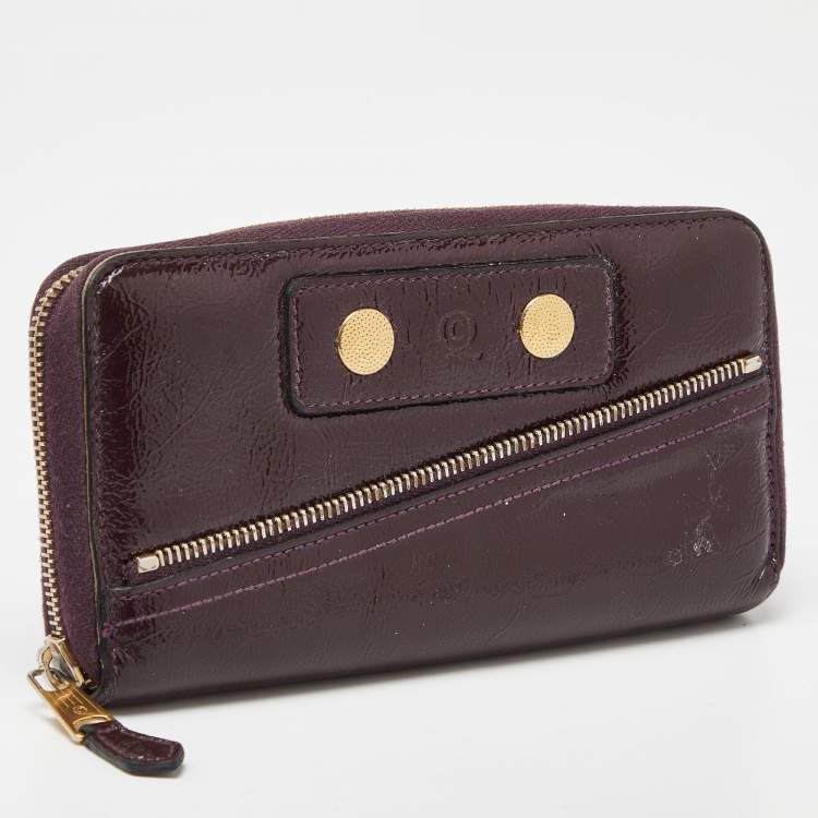 Pre Owned Alexander McQueen Purple Patent Leather Zip Around Wallet