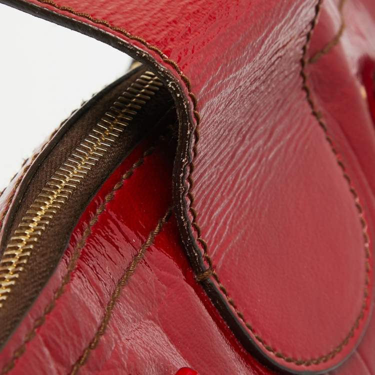 Pre Owned Alexander McQueen Red Croc Embossed Patent Leather Novak Flapper Bag