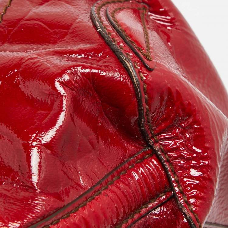 Pre Owned Alexander McQueen Red Croc Embossed Patent Leather Novak Flapper Bag