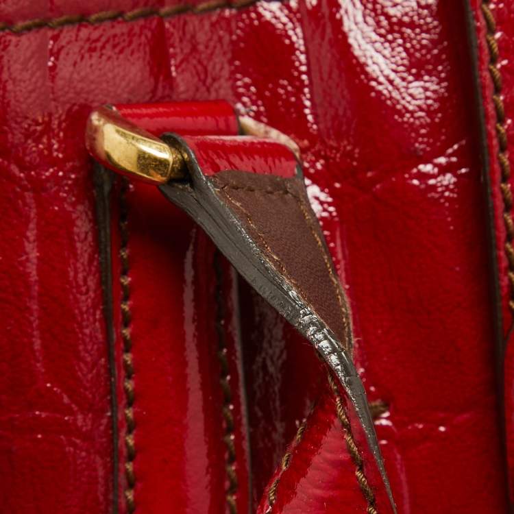 Pre Owned Alexander McQueen Red Croc Embossed Patent Leather Novak Flapper Bag