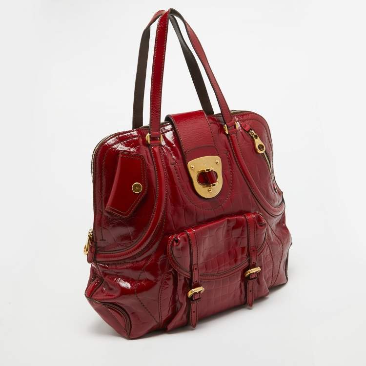 Pre Owned Alexander McQueen Red Croc Embossed Patent Leather Novak Flapper Bag