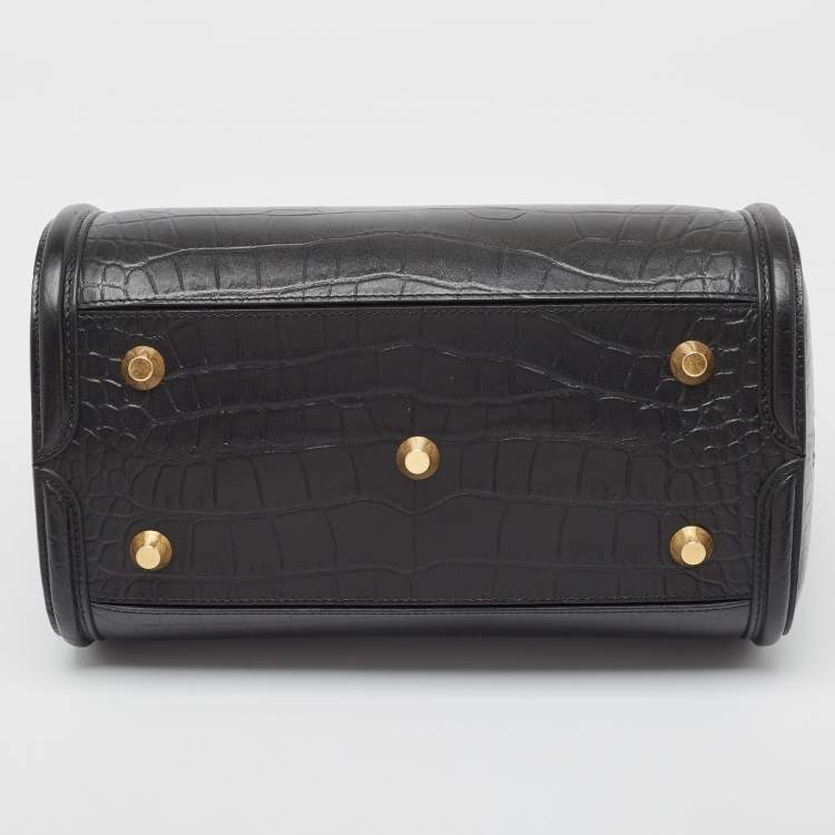 Pre Owned Alexander McQueen Black Croc Embossed Leather Heroine Bag