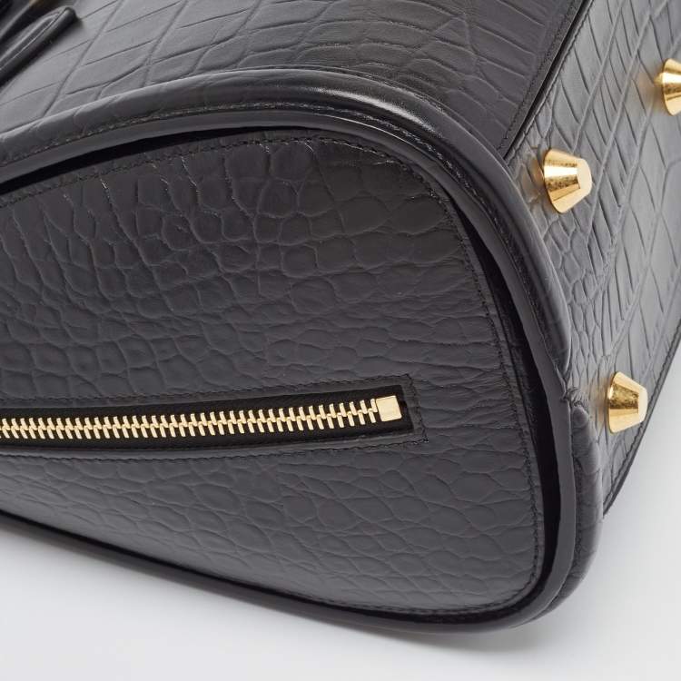 Pre Owned Alexander McQueen Black Croc Embossed Leather Heroine Bag