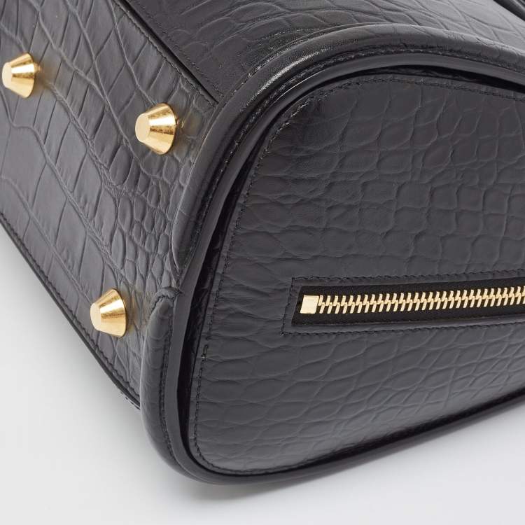 Pre Owned Alexander McQueen Black Croc Embossed Leather Heroine Bag