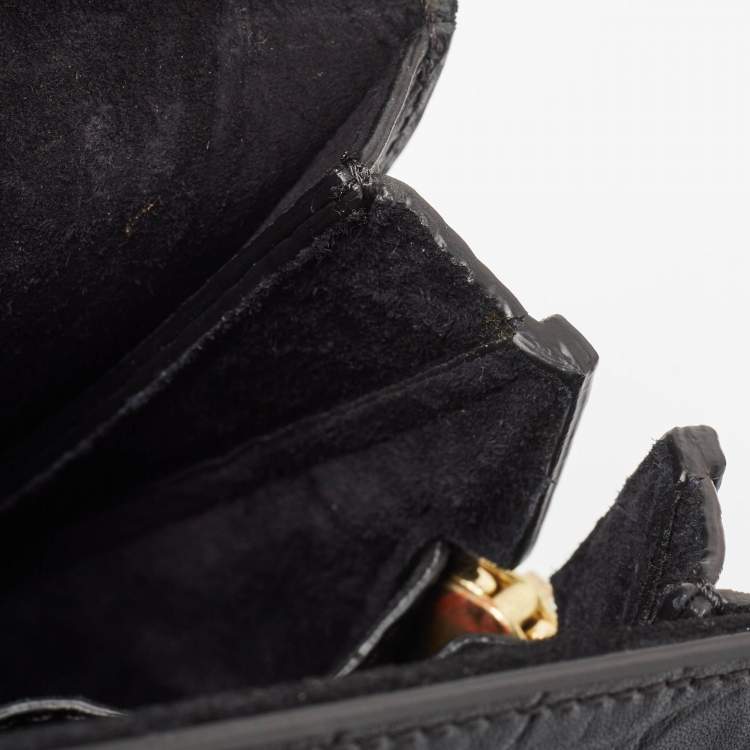 Pre Owned Alexander McQueen Black Croc Embossed Leather Heroine Bag