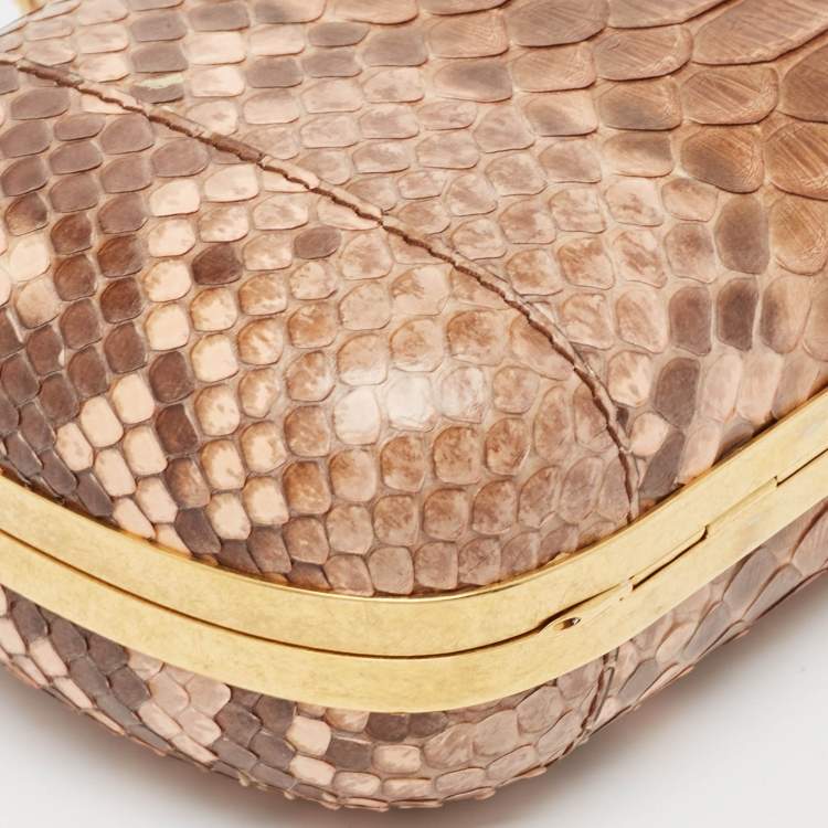 Pre Owned Alexander McQueen Beige Python Skull Crystals Clutch