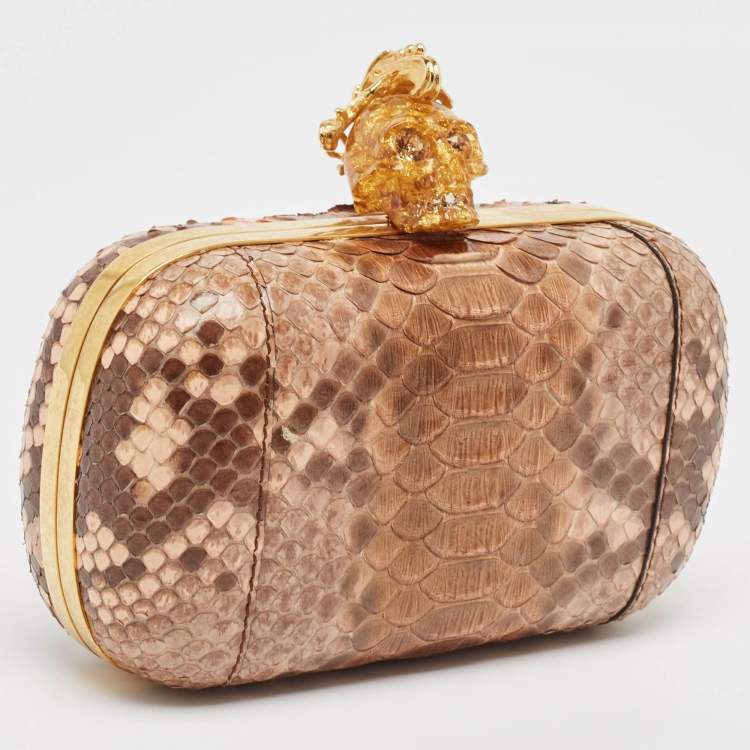 Pre Owned Alexander McQueen Beige Python Skull Crystals Clutch