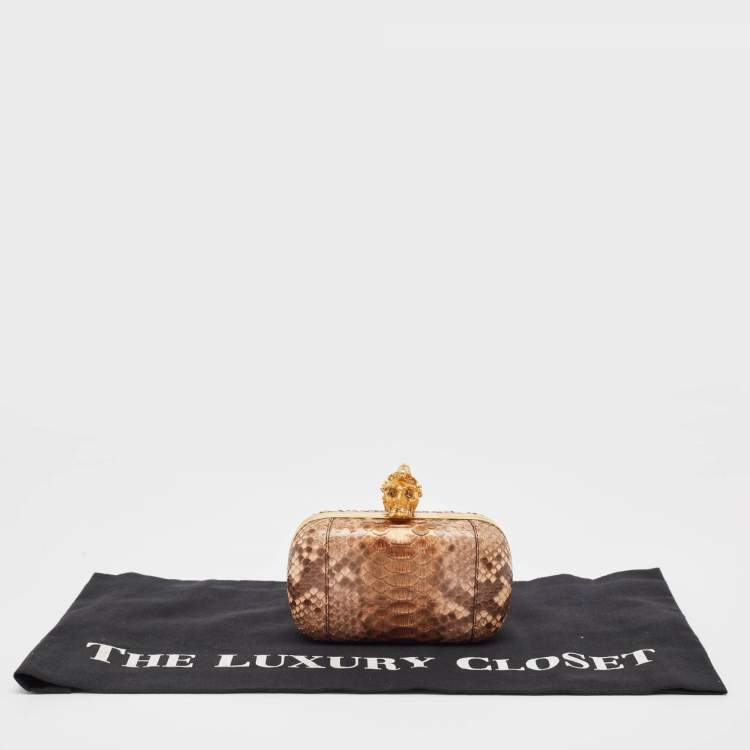 Pre Owned Alexander McQueen Beige Python Skull Crystals Clutch