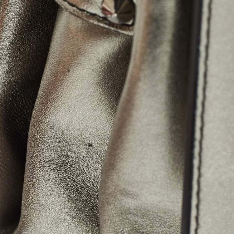 Pre Owned Alexander McQueen Metallic Leather Twin Skull Shoulder Bag