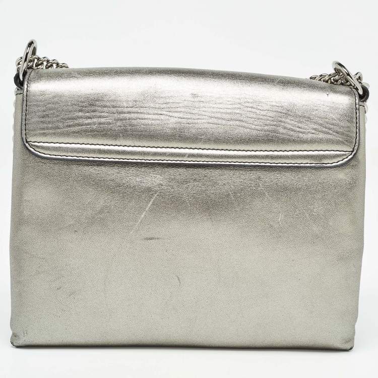 Pre Owned Alexander McQueen Metallic Leather Twin Skull Shoulder Bag