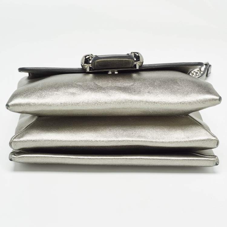 Pre Owned Alexander McQueen Metallic Leather Twin Skull Shoulder Bag