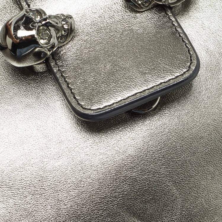 Pre Owned Alexander McQueen Metallic Leather Twin Skull Shoulder Bag