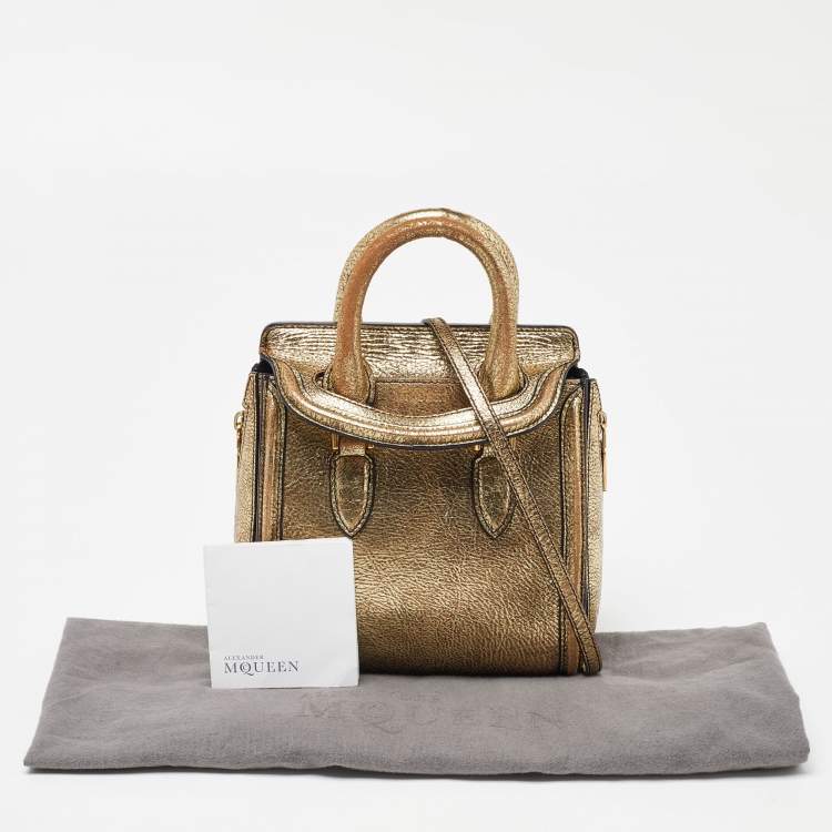 Pre Owned Alexander McQueen Gold Leather Mini Heroine Bag