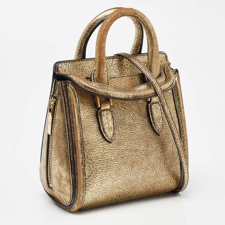 Pre Owned Alexander McQueen Gold Leather Mini Heroine Bag