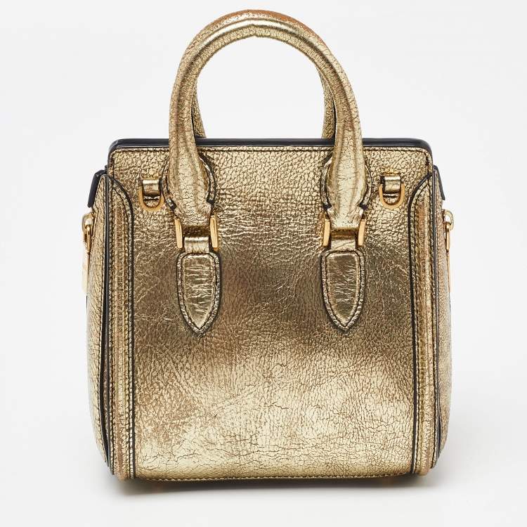 Pre Owned Alexander McQueen Gold Leather Mini Heroine Bag