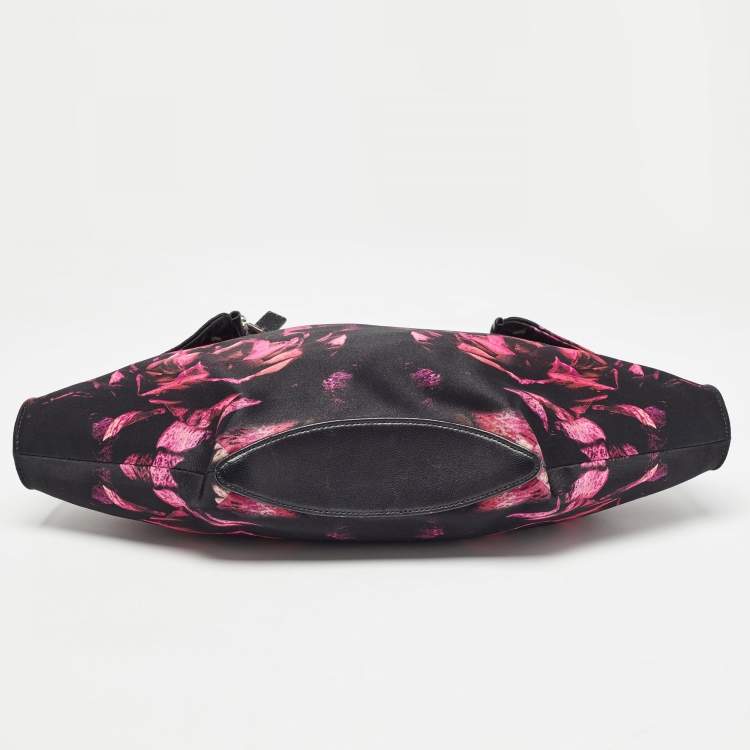 Pre Owned Alexander McQueen Black/Magenta Floral Print Satin De Manta Clutch