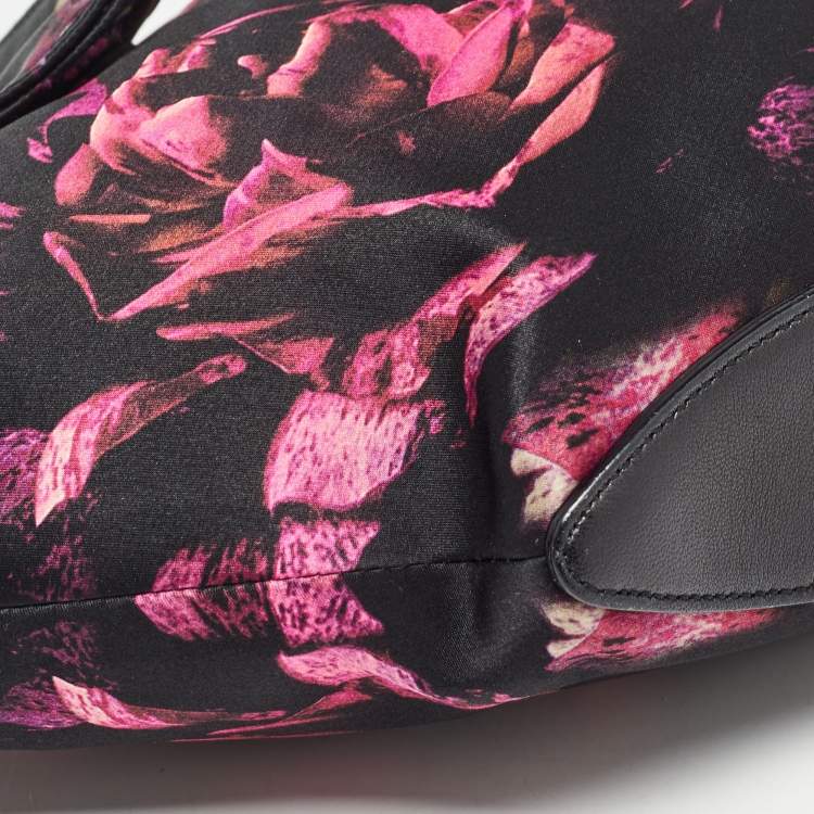 Pre Owned Alexander McQueen Black/Magenta Floral Print Satin De Manta Clutch