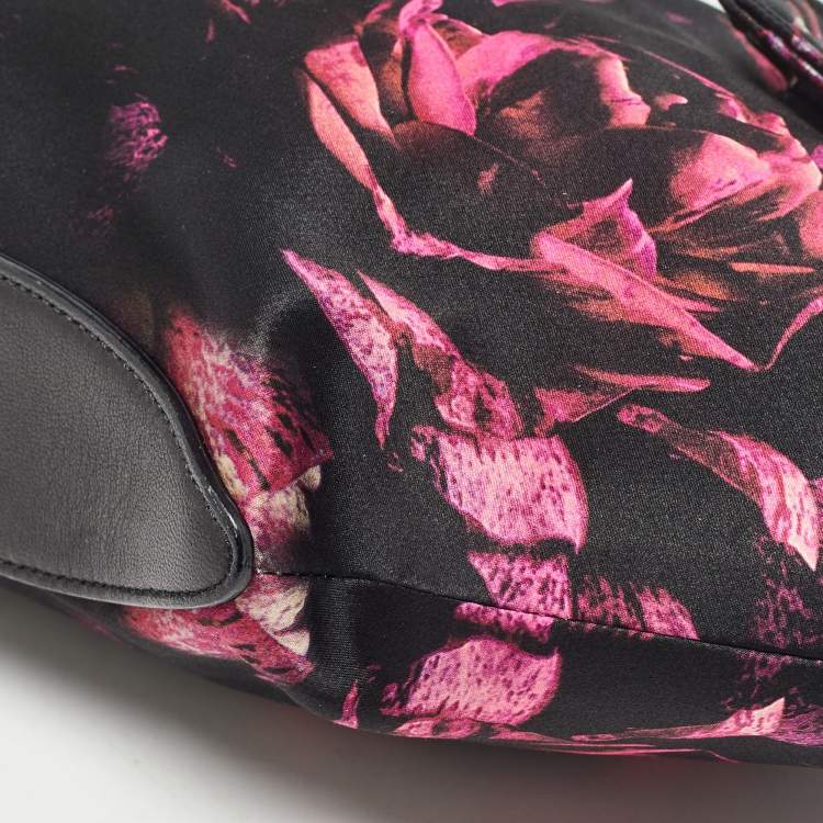 Pre Owned Alexander McQueen Black/Magenta Floral Print Satin De Manta Clutch