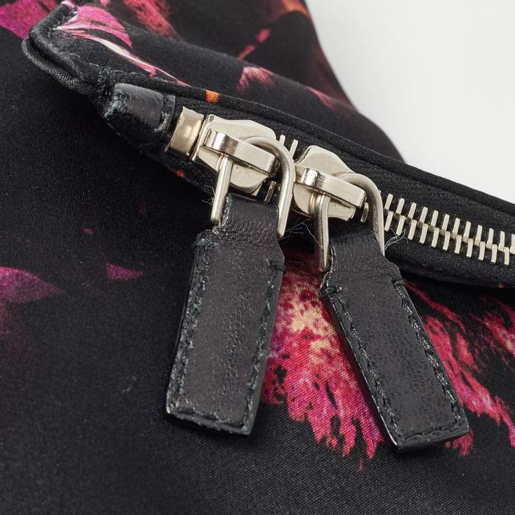 Pre Owned Alexander McQueen Black/Magenta Floral Print Satin De Manta Clutch