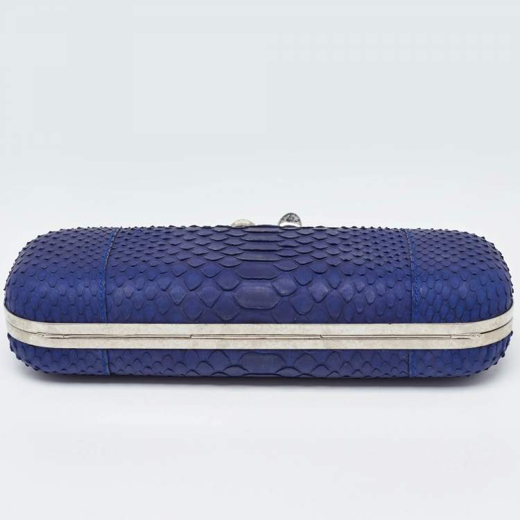 Pre Owned Alexander McQueen Blue Python Skull Knuckle Box Clutch
