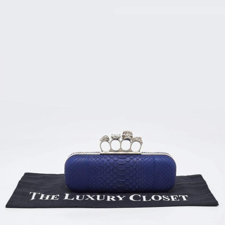 Pre Owned Alexander McQueen Blue Python Skull Knuckle Box Clutch