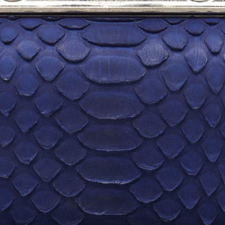 Pre Owned Alexander McQueen Blue Python Skull Knuckle Box Clutch