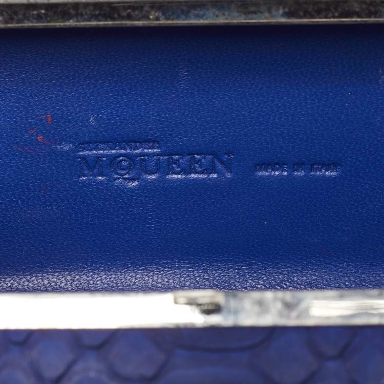 Pre Owned Alexander McQueen Blue Python Skull Knuckle Box Clutch