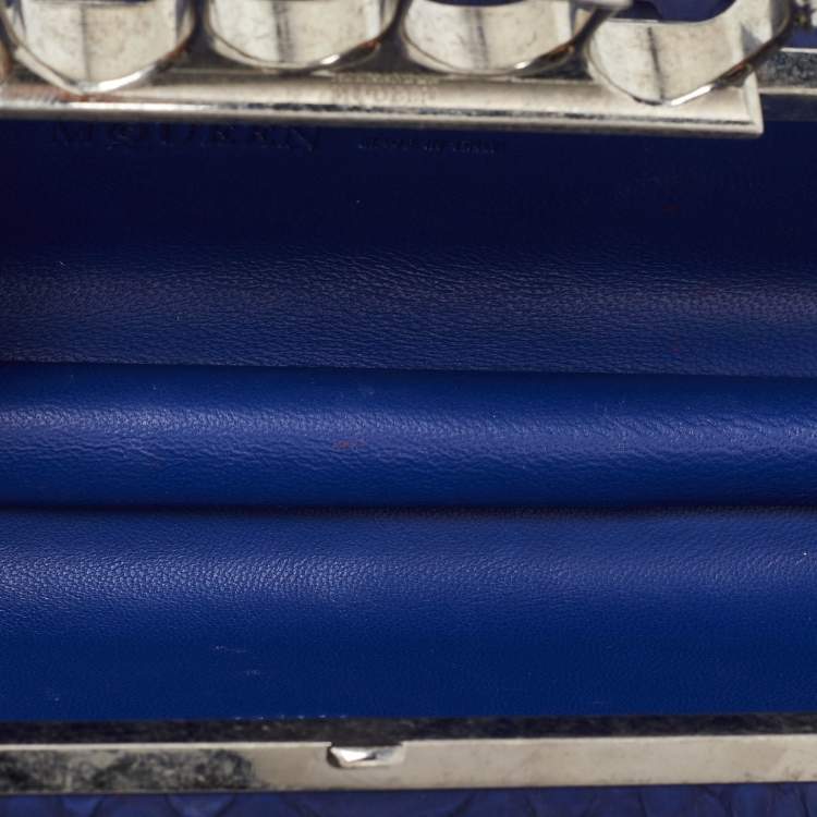 Pre Owned Alexander McQueen Blue Python Skull Knuckle Box Clutch