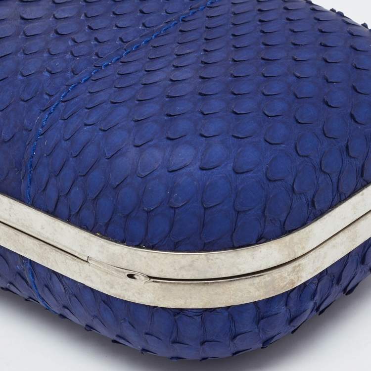 Pre Owned Alexander McQueen Blue Python Skull Knuckle Box Clutch