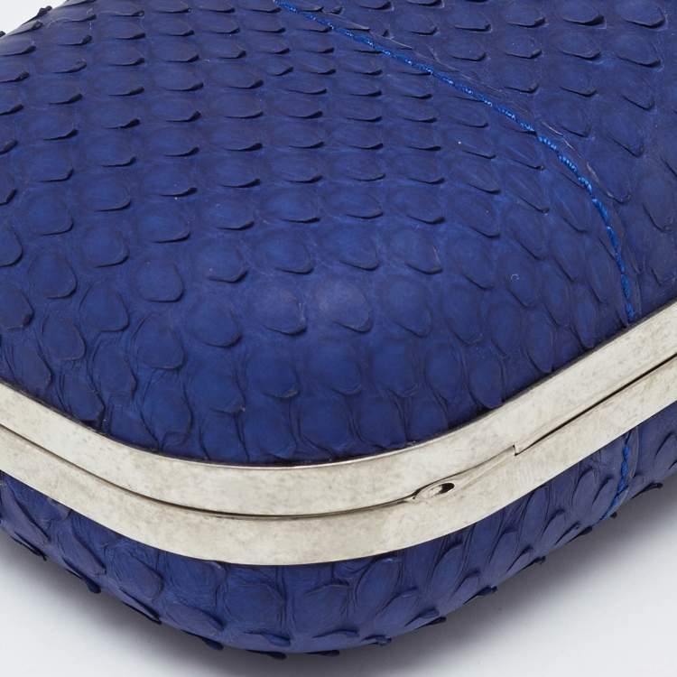 Pre Owned Alexander McQueen Blue Python Skull Knuckle Box Clutch