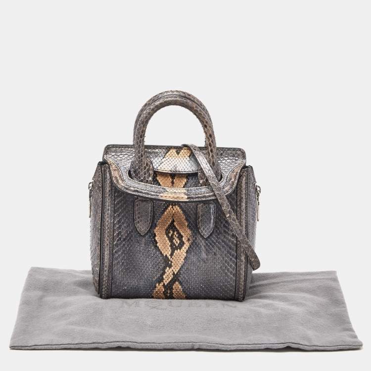 Pre Owned Alexander McQueen Metallic Grey Python Mini Heroine Bag