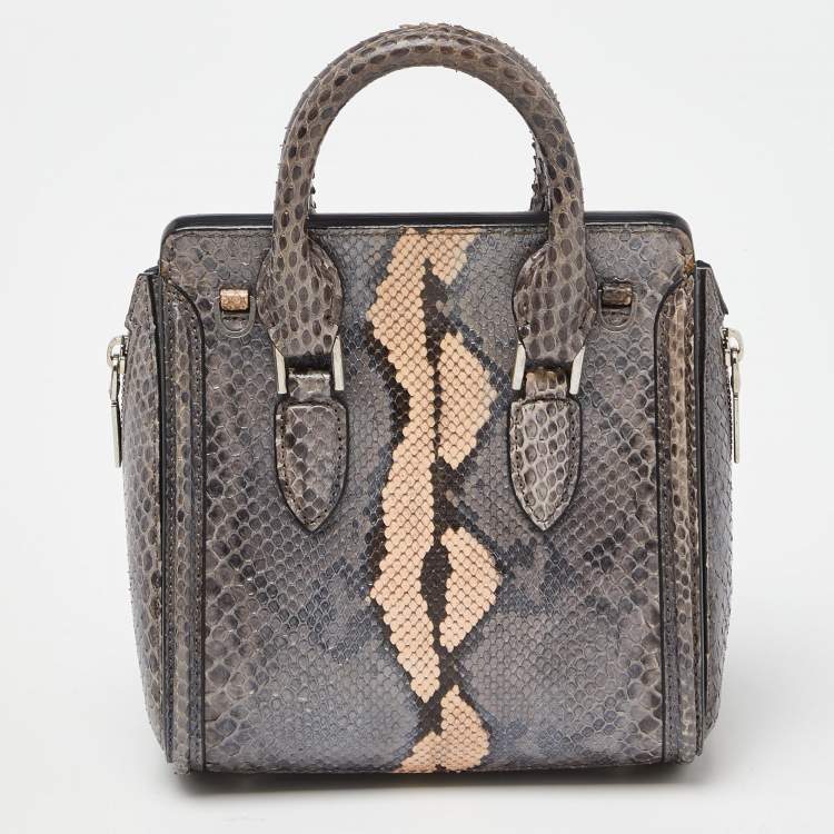 Pre Owned Alexander McQueen Metallic Grey Python Mini Heroine Bag