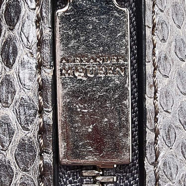 Pre Owned Alexander McQueen Metallic Grey Python Mini Heroine Bag
