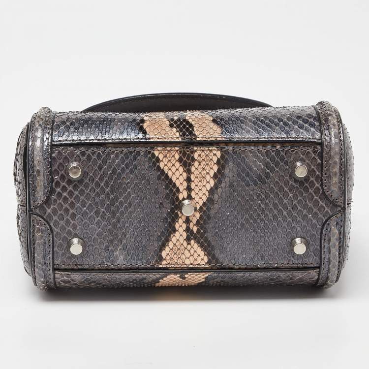 Pre Owned Alexander McQueen Metallic Grey Python Mini Heroine Bag
