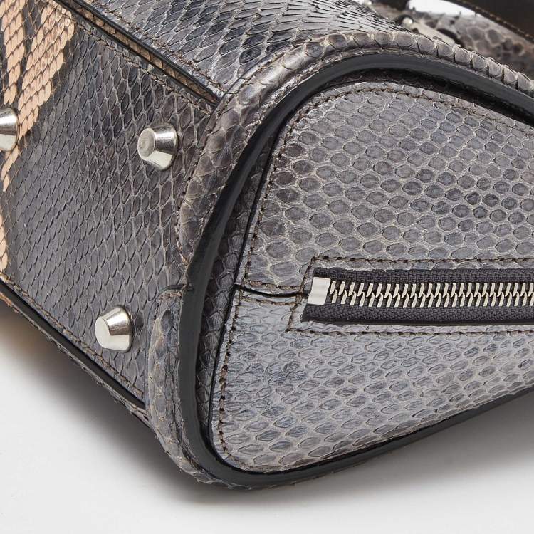 Pre Owned Alexander McQueen Metallic Grey Python Mini Heroine Bag